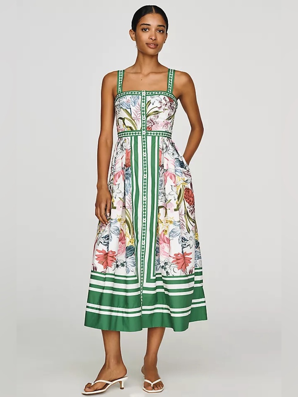 Anthropologie Maeve Cotton Printed Midi Dress Floral Green Small Sundress